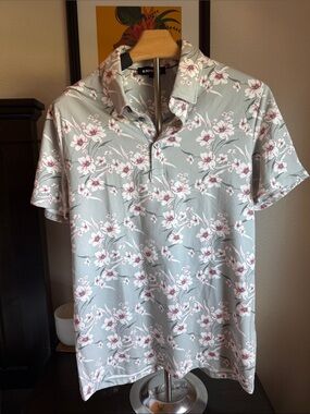 Express Men’s Pale Green Floral Polo Shirt
